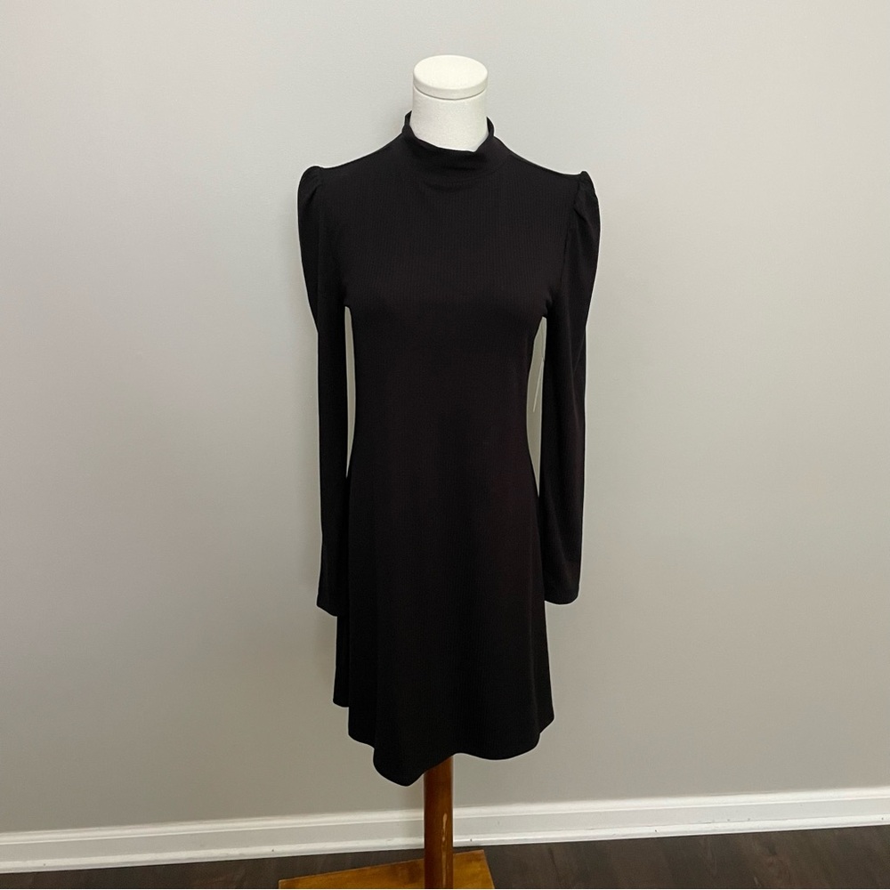 SO Dress Mini Ribbed Puff Sleeves Long Sleeves Lightweight Dark Academia Black
